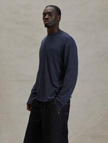 Musero 圆领长袖落肩宽松条纹T恤，春夏必备单品 - 藍色 - 查看 4