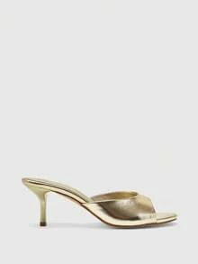 CUCCOO BIZCHIC Sandalias de tacón alto y fino con punta abierta para mujer, para primavera y verano - Oro claro - Ver 2