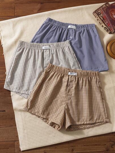 3pcs/Set Men's Plaid Pattern Pants