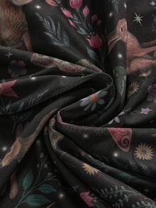 ROMWE Fairycore Spring/Summer Women's Retro Mori Style Rabbit, Moth, Leaf Print Short Dress - Brown - View 4