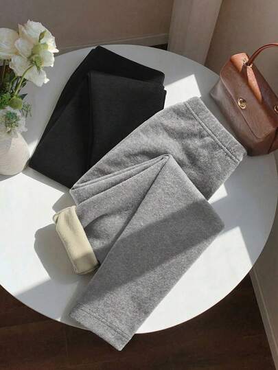 SHEIN Young Girl Casual Solid Color Warm Thermal Lined Leggings