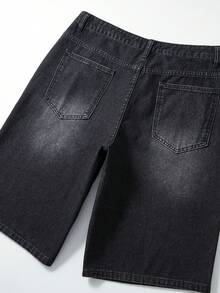 ROMWE MEN Goth Herren Lässige Denim Shorts mit Blume Muster und Tasche, locker geschnitten - Schwarz - Übersicht 7