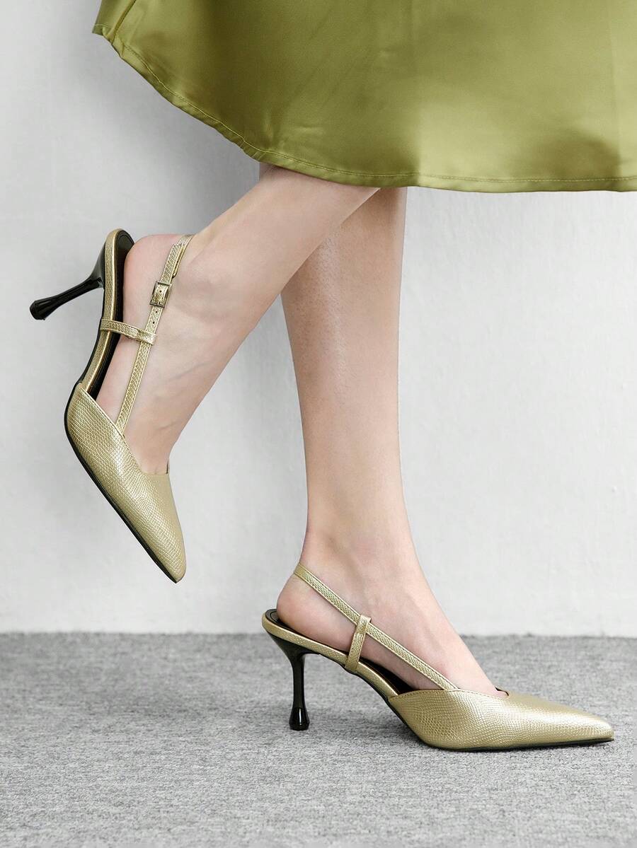 CUCCOO BIZCHIC Zapatos de tacón con estampado de piel de serpiente elegante para mujer, adecuados para ir al trabajo o para Navidad - Dorado - Ver 1