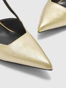 CUCCOO BIZCHIC Zapatos de tacón con estampado de piel de serpiente elegante para mujer, adecuados para ir al trabajo o para Navidad - Dorado - Ver 7