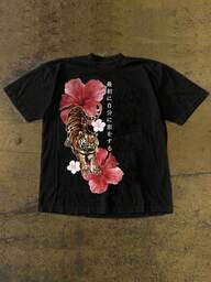 Glimmora Men's Casual Tiger & Floral Print Loose Fit Round Neck T-Shirt, Summer