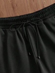SWAVVY 抽绳腰带休闲拼接斜插口袋针织短裤 - 黑色 - 查看 6