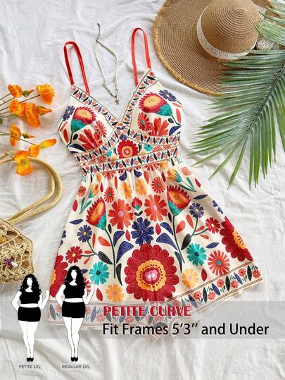 SHEIN PETITE CURVE Bộ áo liền quần không tay kiểu cổ điển nhiều màu sắc dành cho người có thân hình mũm mĩm