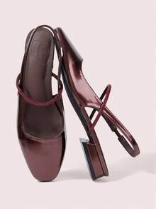 CUCCOO DOLLMOD 女士黑色亮面漆皮平底玛丽珍鞋，方头设计，方便穿脱，适合通勤、约会、聚会、购物、圣诞节等场合。 - 鏽棕色 - 查看 2