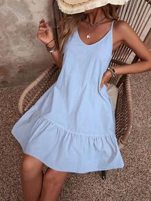 SHEIN VCAY Women's Casual Ruffled Hem Sleeveless Dress - Baby Blue - View 6