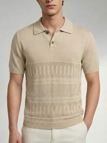 Manfinity Homme Herren einfarbiges minimalistisches gestricktes Kurzarmoberteil - Khaki - Übersicht 3