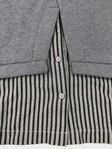 Franclia Áo nỉ dáng rộng, phối sọc, cỡ lớn, thích hợp mặc mùa xuân/thu. - Màu xám đen - Xem 4