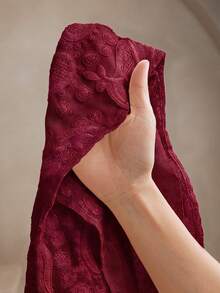 Anewsta 女士秋季立领灯笼袖收腰网纱花卉刺绣优雅连衣裙，适合感恩节、圣诞节等主题场合穿着 - 酒紅色 - 查看 7