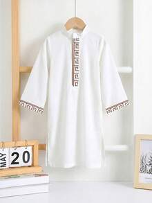 SHEIN 男婴休闲复古印花宽松长衬衫，阿拉伯风格，适合春夏穿着 - 白色 - 查看 2