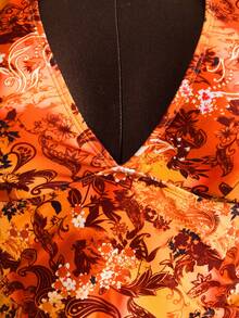 Zestiva Women's 2 Pieces Swimsuit, Fashionable Waist Ruched Front Deep V-Neck Halter Cake Skirt, Summer - Orange - View 5