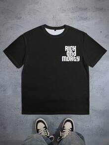 Rick and Morty X SHEIN 男士字母卡通图案圆领短袖T恤 - 白色 - 查看 2
