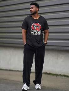 Heavens Edit 夏季黑色短袖骷髅图案 T 恤，趣味印花休闲百搭上衣模因印花 T 恤 - 黑色 - 查看 1