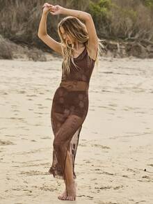 Aralina V领系带开衩长款连衣裙及针织吊带背心套装 - 棕色 - 查看 7