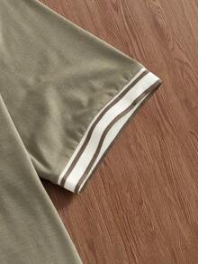 Manfinity Unisex Men's Casual Commuter Striped Short Sleeve Knit Polo Shirt, Summer - Olive Green - View 4