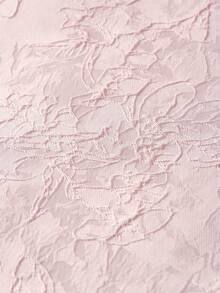 Ellevyn 女士圆领短袖提花纹理面料粉色收腰褶裥A字优雅日常/约会中长连衣裙，早春 - 粉色 - 查看 14