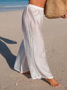 Swim Lushoire Pantalón de cobertura con encaje de contraste para mujer - Blanco - Ver 3