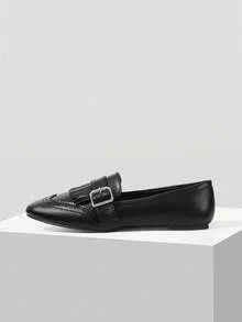 Mnmlis Women's Buckle Design Casual Flat Shoes For Daily Wear - Black - View 7