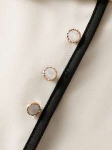 Qadelle 女士时尚优雅撞色滚边腰部中长连衣裙 - 杏色 - 查看 7