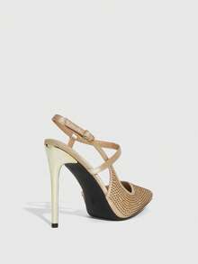 CUCCOO SZL Women's Apricot Rhinestone Embellished Slip-On High Heel Pumps Valentine's Day - Rose Gold - View 9