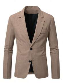 Manfinity Mode Áo blazer nam dáng suông, có túi, họa tiết chấm bi, một hàng khuy. - Màu Khaki - Xem 5