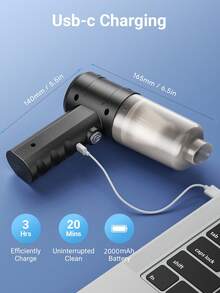 Teckwe 純色極簡風格便攜式手持汽車吸塵器，適用於日常使用 - 黑色 - 查看 3