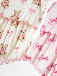 4pcs Girls Cute Bear & Bow Print Camisole & Shorts Pajama Set - Multicolor - View 6