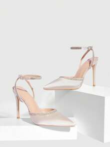 CUCCOO SZL Women's Pointed Toe Rhinestone Embellished High Heel Pumps, Sexy & Fashionable, Suitable For Christmas Party - Apricot - View 1