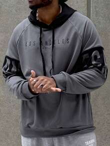 Heavens Edit Men's Fashion Colorblock Hooded Sweatshirt, For Fall, Long Sleeve Top - Dark Grey - View 6