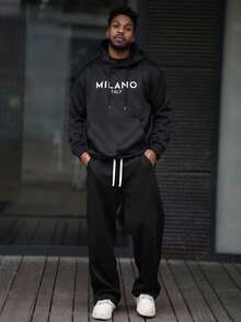 Heavens Edit 男士创意印花字母图案休闲运动通勤多功能保暖连帽卫衣，Emo风格，2000年代风格，秋冬季长袖上衣 - 黑色 - 查看 1