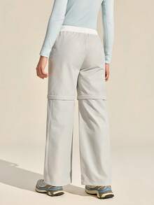 Exploreva Quần nữ dáng rộng, cạp chun, khóa kéo, thích hợp mặc ngoài trời. - Màu Xám nhạt - Xem 2