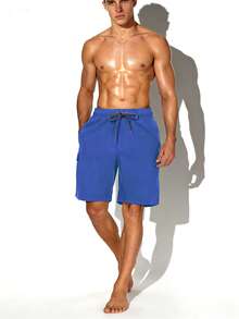 Manfinity KASUA Men's Drawstring Waist Cargo Pocket Casual Beach Shorts - Royal Blue - View 5