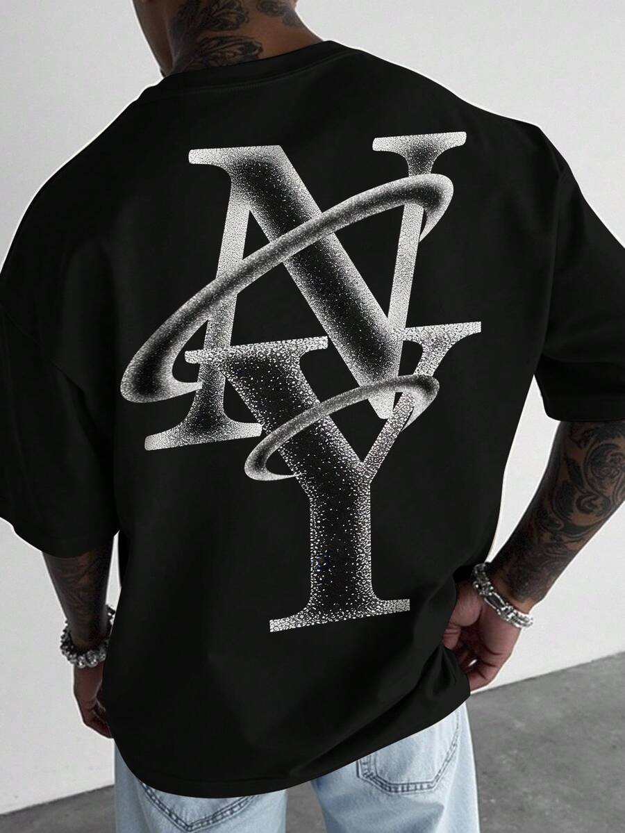 Manfinity LEGND Áo thun nam tay ngắn cổ tròn in chữ, kiểu dáng thường ngày, thích hợp cho mùa hè. - màu đen - Xem 1