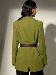 Aveloria Modichic 女士翻领宽松长袖西装外套，配双腰带 - 綠色 - 查看 2
