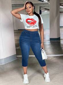 SHEIN SXY Quần jean denim trơn màu cỡ lớn kiểu dáng thường ngày - Rửa trung bình - Xem 4