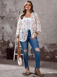 EMERY ROSE 大码女式夏季休闲度假乡村风彩色花卉蕾丝修身度假休闲短外套，适合初秋夏季假期、春假、女士度假、外出等场合，2026新款，简约时尚，日常穿着也十分合适。 - 彩色 - 查看 6