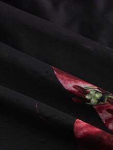 SHEIN MOD Plus Size Elegant Black Burgundy Large Floral Mesh Cami Maxi Dress, Vintage Bodycon Birthday Party Summer Dress For Women - Multicolor - View 3