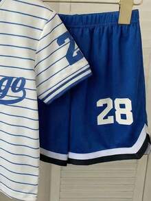 SHEIN Young Boys Summer Casual Striped Button-Front T-Shirt And Shorts Set - Blue and White - View 5