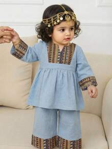 SHEIN Baby Girls Shirt Co-Ords - Green - View 4