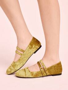 CUCCOO DOLLMOD Zapatos de ballet de ante amarillo con puntera redonda, estilo retro, para mujer, para primavera y otoño. Zapatos de baile de moda suave con suela plana y escote bajo para mujer. Zapatos de lunares Mary Jane para el Día de San Valentín - Amarillo - Ver 3