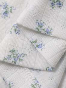 FRIFUL Women's Ditsy Floral Contrast Lace Front Tie Long Sleeve Casual T-Shirt - White - View 8