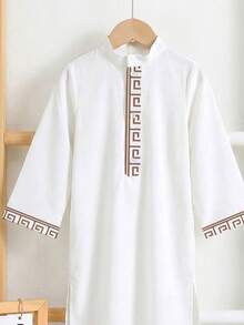 SHEIN 男婴休闲复古印花宽松长衬衫，阿拉伯风格，适合春夏穿着 - 白色 - 查看 4