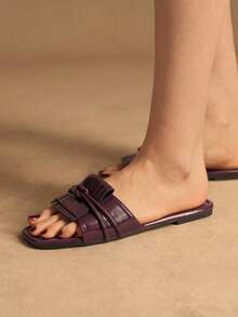 Rosivie Women's Fashion Versatile Tassel Twist Flat Sandals - Burgundy - View 9