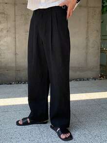 DAZY Pantalones negros lisos para hombre con cintura ajustable, para primavera/verano - Negro - Ver 1