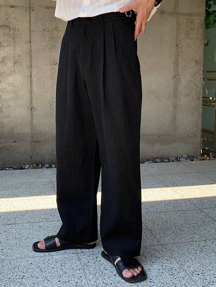 Men's Solid Black Commuter Pants With Adjustable Waistband, Spring/Summer