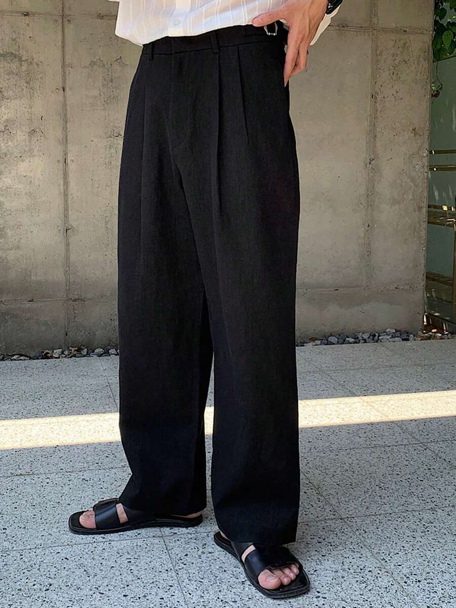 DAZY Pantalones negros lisos para hombre con cintura ajustable, para primavera/verano - Negro - Ver 1