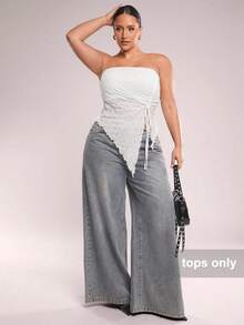 SHEIN BAE 新款加大码女式杏色不对称抽绳吊带背心，波浪纹理细肩带露脐上衣，性感吊带衫，Y2K风格，适合约会、外出、音乐节、下午茶、派对、毕业季、婚礼季等场合。 - 白色 - 查看 6